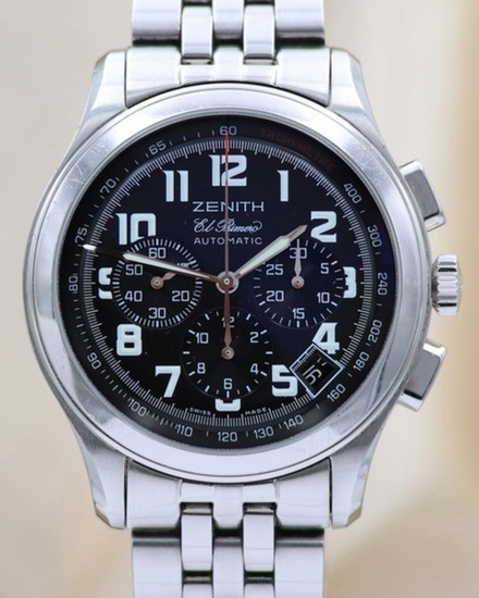 No Reserve - 2011 Zenith El Primero 40MM Black Dial Steel Bracelet (03.0510.400)