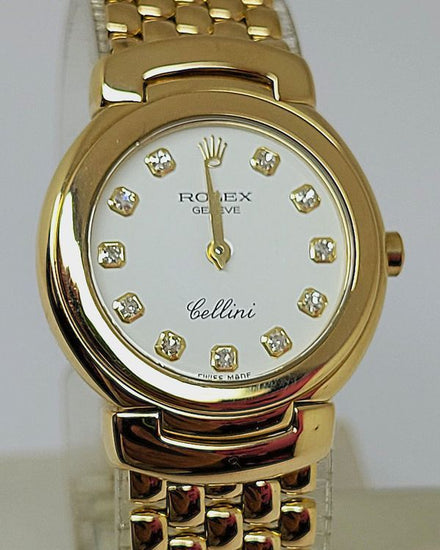 1991 Rolex Cellini 26.5MM Quartz White Dial Yellow Gold Bracelet (6621)