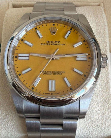 2022 Rolex Oyster Perpetual 41MM Yellow Dial Oyster Bracelet (124300)