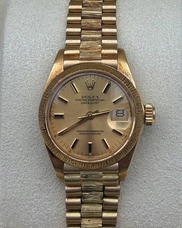 1980 Rolex Lady-Datejust 26MM Champagne Dial Yellow Gold "Bark" President Bracelet (6927)