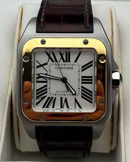 2005 Cartier Santos 100 De Cartier 38MM White Dial Leather Strap (2656)