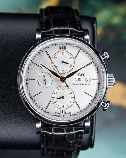 No Reserve - 2018 IWC Schaffhausen Portofino Chronograph 42MM Silver Dial Leather Strap (IW391022)