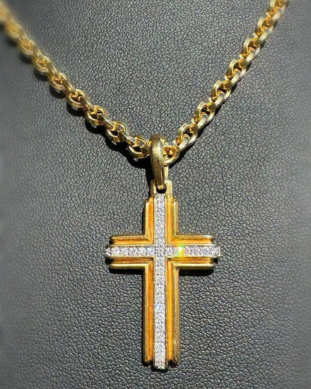 David Yurman Deco 34 x 21.5MM Cross Pendant 22IN Yellow Gold Diamonds (Necklace)