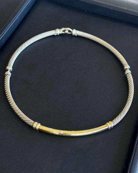 David Yurman Cable Necklace Yellow Gold 925 Sterling Silver 0.17 CTW (Cable Necklace)