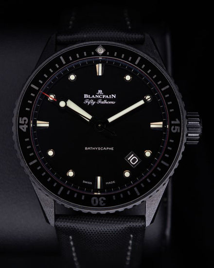 No Reserve - 2023 Blancpain Fifty Fathoms Bathyscaphe 43.6MM Black Dial Textile Strap (5000-0130-B52A)