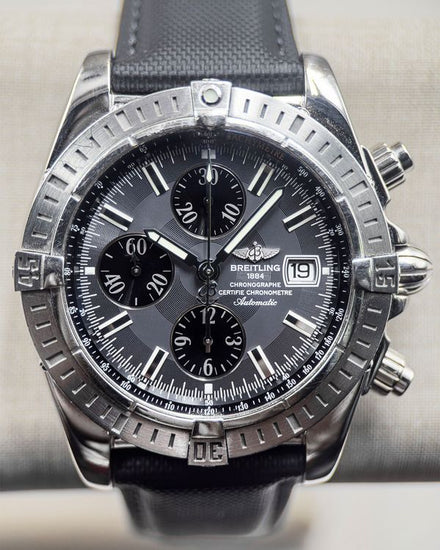 No Reserve - Breitling Chronomat Evolution 44MM Grey Dial Aftermarket Leather Strap (A13356)