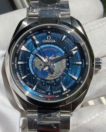 2025 Omega Seamaster Aqua Terra 150M Co-Axial Master Chronometer GMT Worldtimer Steel Blue Dial (220.10.43.22.03.001)