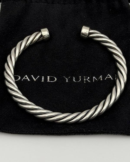 David Yurman Sterling Silver Black Onyx 6mm Cable Cuff Bracelet (Classic Cable)