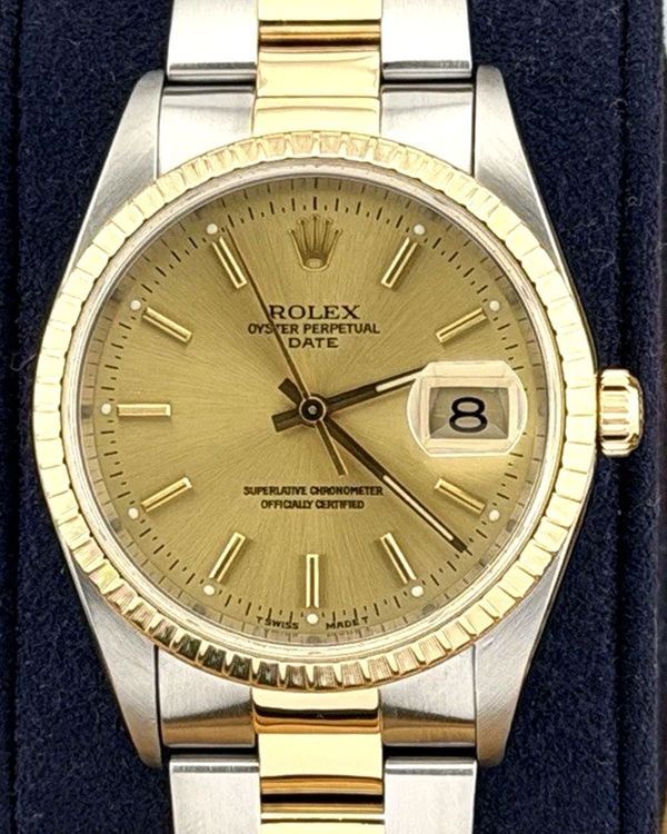 2000 Rolex Oyster Perpetual Date 34MM Champagne Dial Two-Tone Oyster Bracelet (15223)