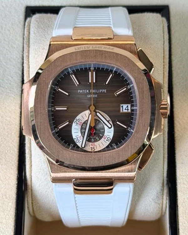 2012 Patek Philippe Nautilus Flyback Chronograph Brown Dial Aftermarket Rubber Strap (5980R-001)