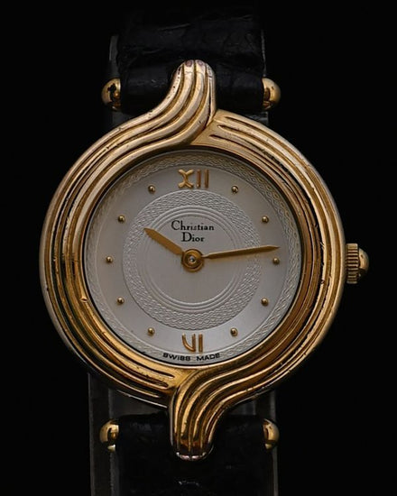 No Reserve - Dior Vintage 24MM Quartz Ivory Dial Leather Strap  (3056)