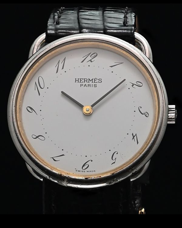 No Reserve - Hermès Arceau 33MM Quartz White Dial Aftermarket Leather Strap (AR4.720)