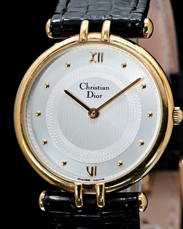 No Reserve - Dior Vintage 31.5MM Quartz Silver Dial Aftermarket Leather Strap (3065)