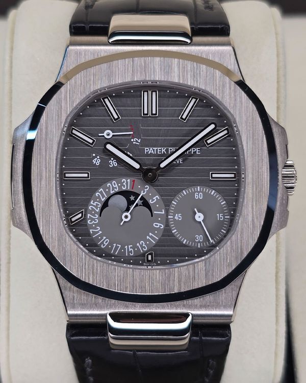 2021 Patek Philippe Nautilus Moonphase 40MM Grey Dial Leather Strap (5712G-001)