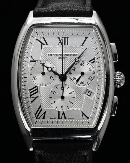 No Reserve - Frederique Constant Art Déco Tonneau Chronograph 36MM Quartz Silver Dial Aftermarket Leather Strap (FC-292M4T26)