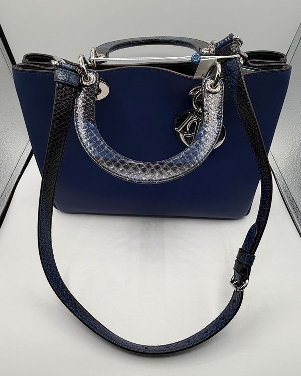 Christian Dior Diorissimo Medium Handbag Blue Leather Python Silver-Tone Hardware (Handbag)