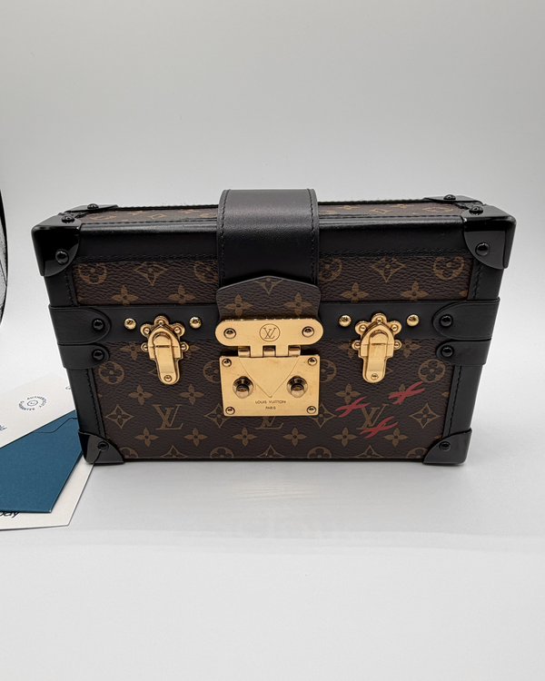 Louis Vuitton Petite Malle Monogram Trunk Box Clutch Medium Canvas Gold-Tone Hardware Leather Strap (Monogram Canvas)