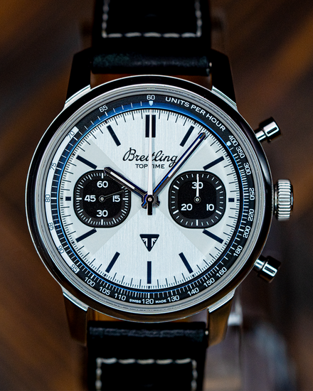 2023 Breitling Top Time B01 Chronograph "Triumph" 41MM Ice Blue Dial Leather Strap (AB0176)