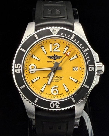 2022 Breitling Superocean 42MM Yellow Dial Rubber Strap (A17366D71)
