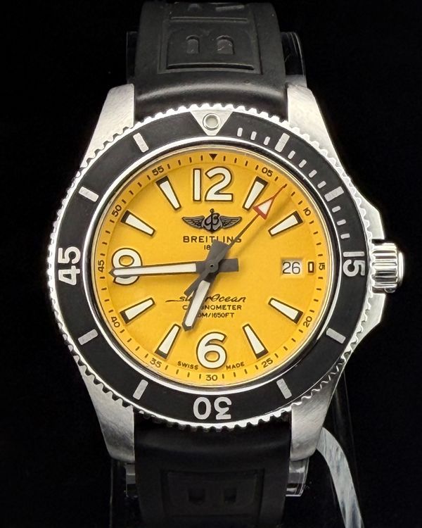 2021 Breitling Superocean 42MM Yellow Dial Rubber Strap (A17366)