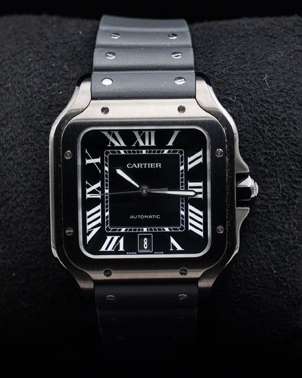 Cartier Santos De Cartier 39.8MM Black Dial Rubber Strap (WSSA0039)