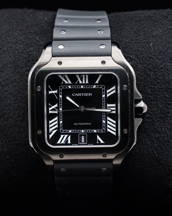 Cartier Santos De Cartier 39.8MM Black Dial Rubber Strap (WSSA0039)