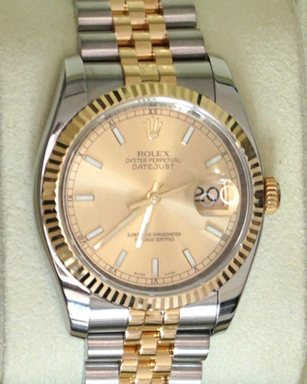 2011 Rolex Datejust 36MM Champagne Dial Two-Tone Super Jubilee Bracelet (116233)