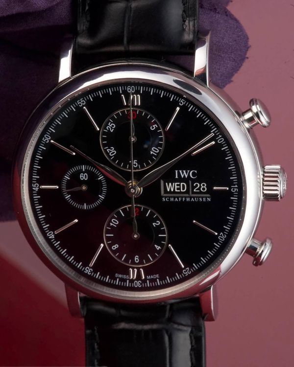 2016 IWC Schaffhausen Portofino Chronograph 42MM Black Dial Leather Strap (IW391008)