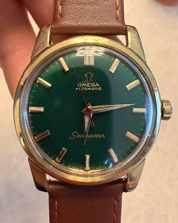 1965 Omega Seamaster 34MM Aftermarket Green Dial Aftermarket Leather Strap (28462848-SC)