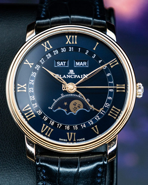 No Reserve - 2022 Blancpain Villeret Quantième Complet 40MM Blue Dial Leather Strap (6654-3640-55B)