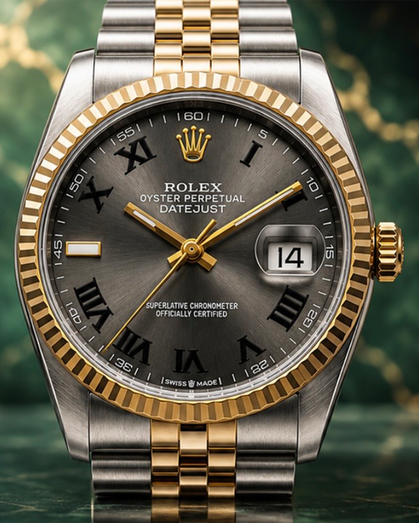 No Reserve - Rolex Datejust 36MM Aftermarket Slate "Wimbledon" Dial Aftermarket Two-Tone Gold-Plated Jubilee Bracelet (16013)