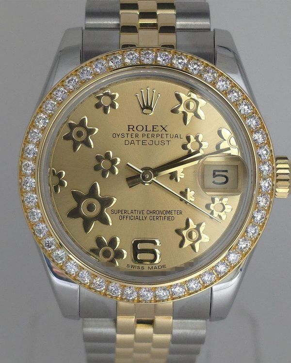 2011 Rolex Datejust 31MM Champagne "Floral Motif" Dial Two-Tone Jubilee Bracelet (178383)