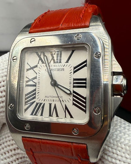 Cartier Santos 100 Medium 33MM White Dial Leather Strap (2878)