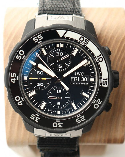IWC Schaffhausen Aquatimer Chronograph "Galapagos" 44MM Black Dial Textile Strap (IW376705)