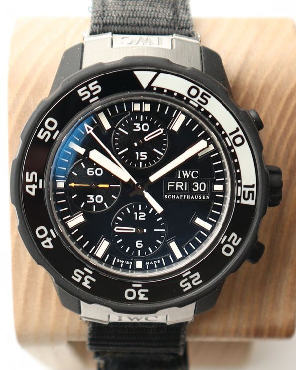 IWC Schaffhausen Aquatimer Chronograph "Galapagos" 44MM Black Dial Textile Strap (IW376705)
