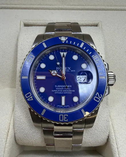 2009 Discontinued Rolex Submariner Date "Smurf" 40MM Blue Dial White Gold Oyster Bracelet (116619LB)