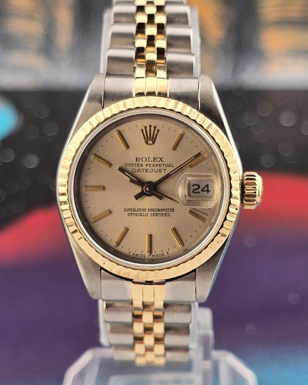 No Reserve - 1987 Rolex Oyster Perpetual Date 26MM Silver Dial Two-Tone Jubilee Bracelet (69163)