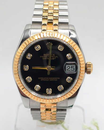 2013 Rolex Lady-Datejust 31MM Black Dial Two-Tone Oyster Bracelet (178273)