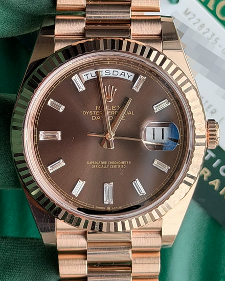 2021 Rolex Day-Date 40MM Chocolate Dial Rose Gold President Bracelet (228235)
