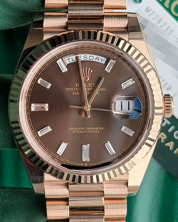 2021 Rolex Day-Date 40MM Chocolate Dial Rose Gold President Bracelet (228235)