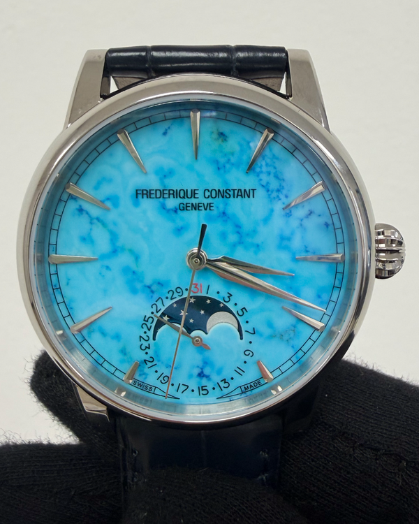 Frederique Constant Classics Moonphase Date 40MM Turquoise Stone Dial Leather Strap (FC-716TU3H6)