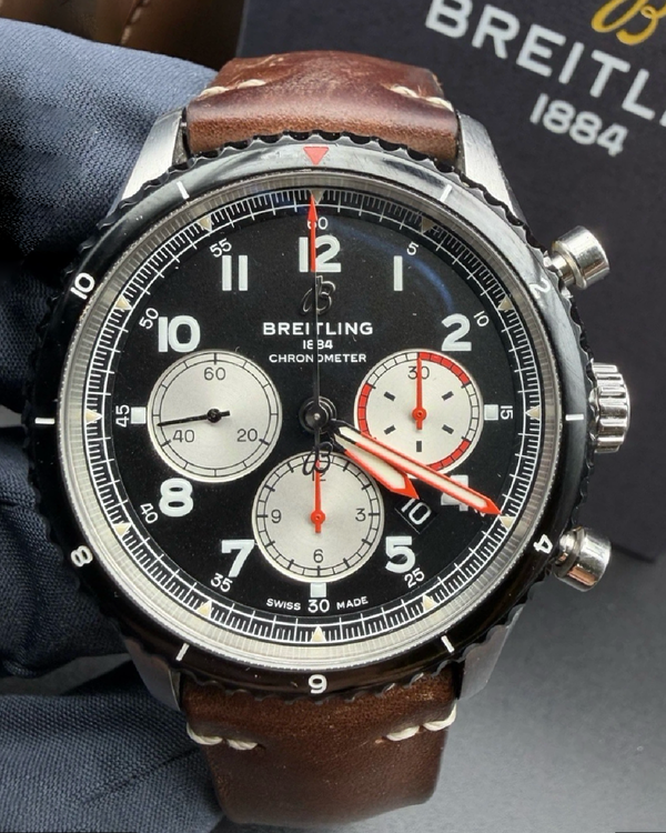 Breitling Aviator 8 B01 Chronograph 43 Mosquito 43MM Black Dial Leather Strap (AB01194A1B1X2)