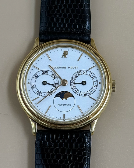 Audemars Piguet Day-Date Moonphase 33MM White Dial Aftermarket Leather Strap (25589BA)