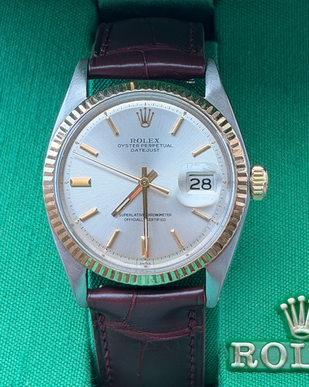 No Reserve - 1973 Rolex Datejust 36MM Silver Dial Aftermarket Leather Strap (1601)