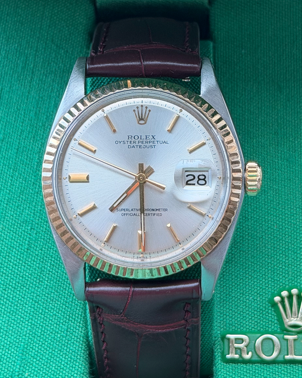 1973 Rolex Datejust 36MM Silver Dial Aftermarket Leather Strap (1601)
