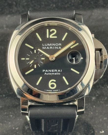 Panerai Luminor Marina Acciaio 44MM Black Dial Rubber Strap (PAM00104)
