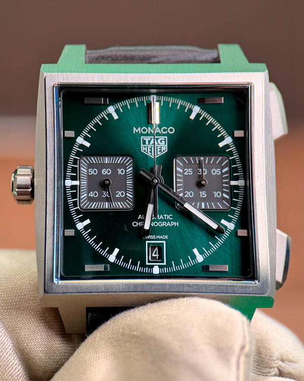 No Reserve - 2026 Tag Heuer Monaco Chronograph 39MM Green Dial Leather Strap (CDW2180.FC8360)