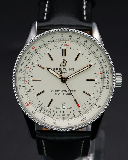 No Reserve - Breitling Navitimer 41MM Silver Dial Aftermarket Leather Strap (A17326211G1P1)