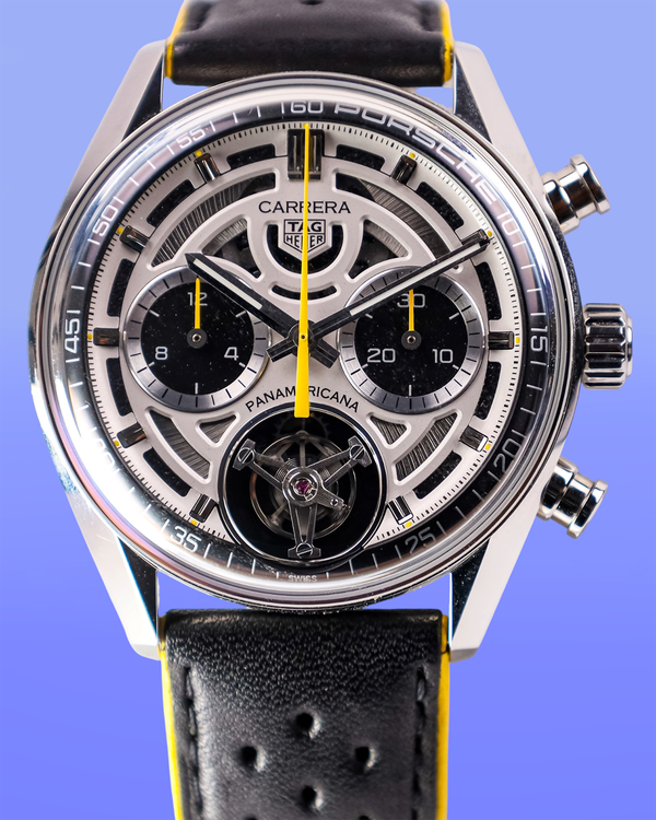 No Reserve - 2025 TAG Heuer Carrera Chronograph Tourbillon x Porsche Panamericana 42MM Skeleton Dial Leather Strap (CBS5012.FC6571)