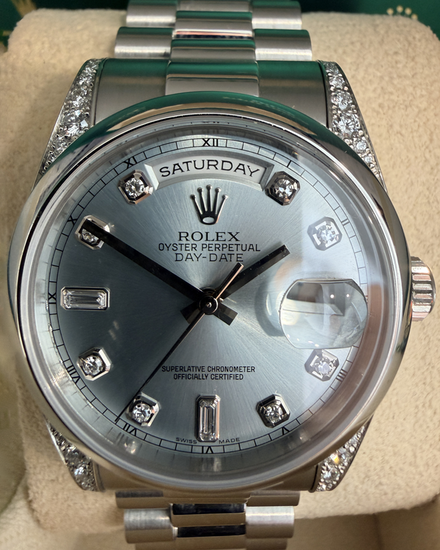 Rolex Day-Date 36MM Ice Blue Dial Platinum President Bracelet (128236)
